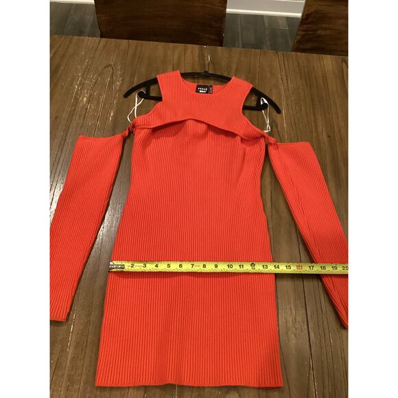 Herve By Herve Leger Orange Ribbed Knit Long Sleeve Cold Shoulder Mini Dress L - Picture 5 of 11